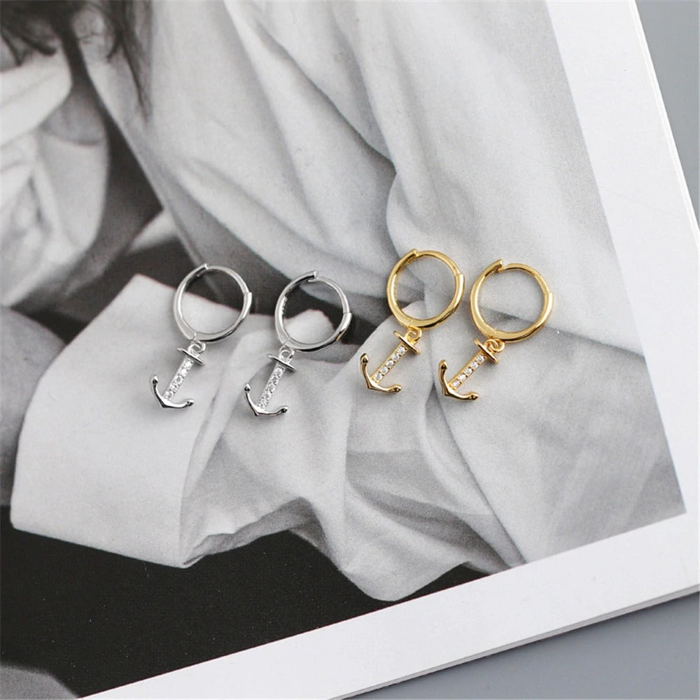 Gold Anchor Hoops 