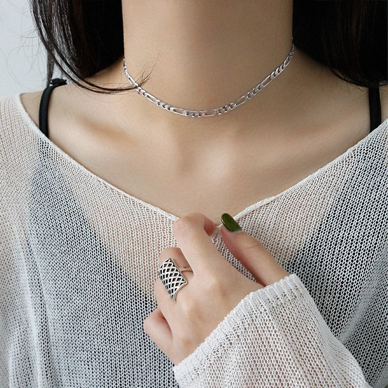 Thick Liens Silver Choker 