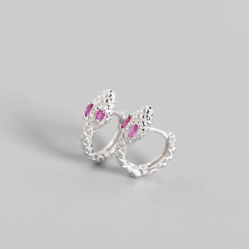 Cobra Pink Silver Hoops 