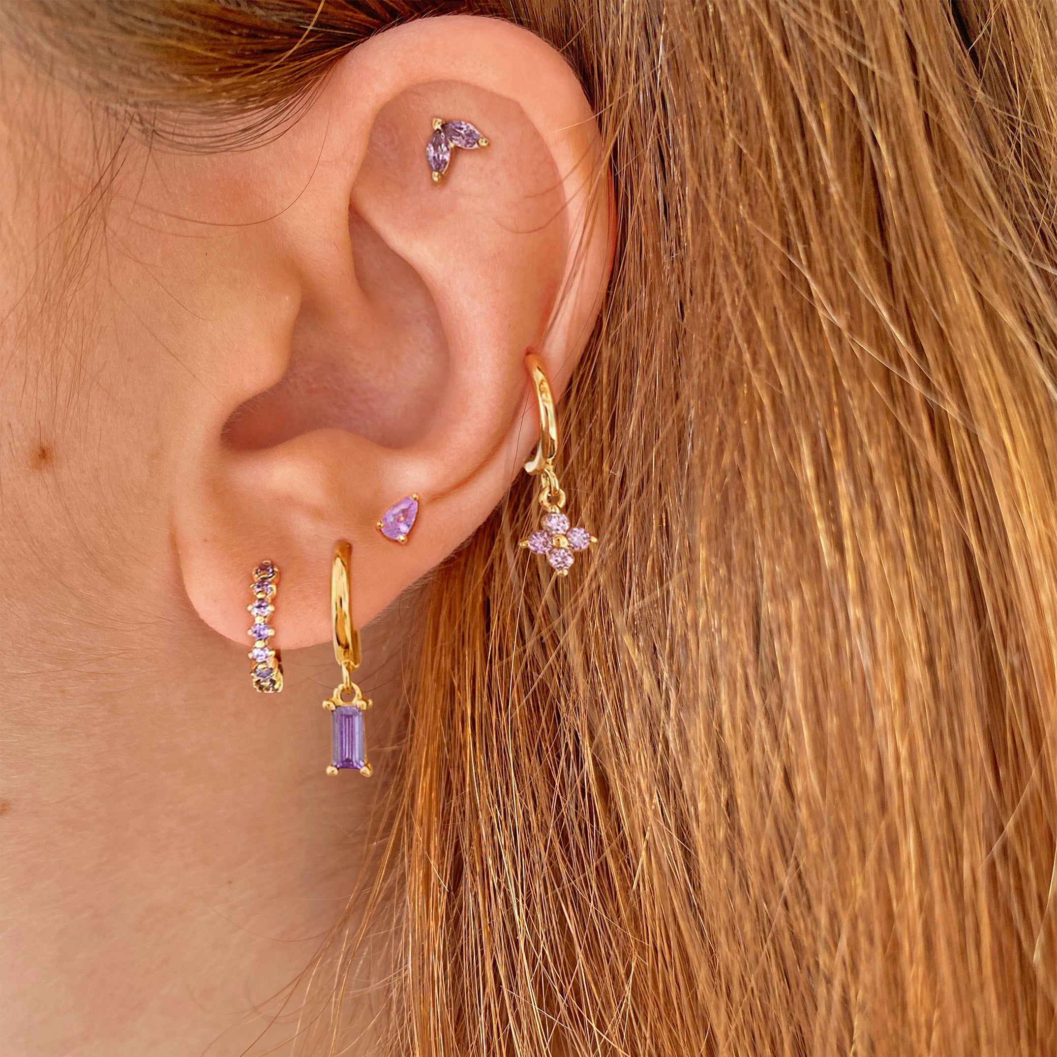 Lilac Gold Drop Earrings 