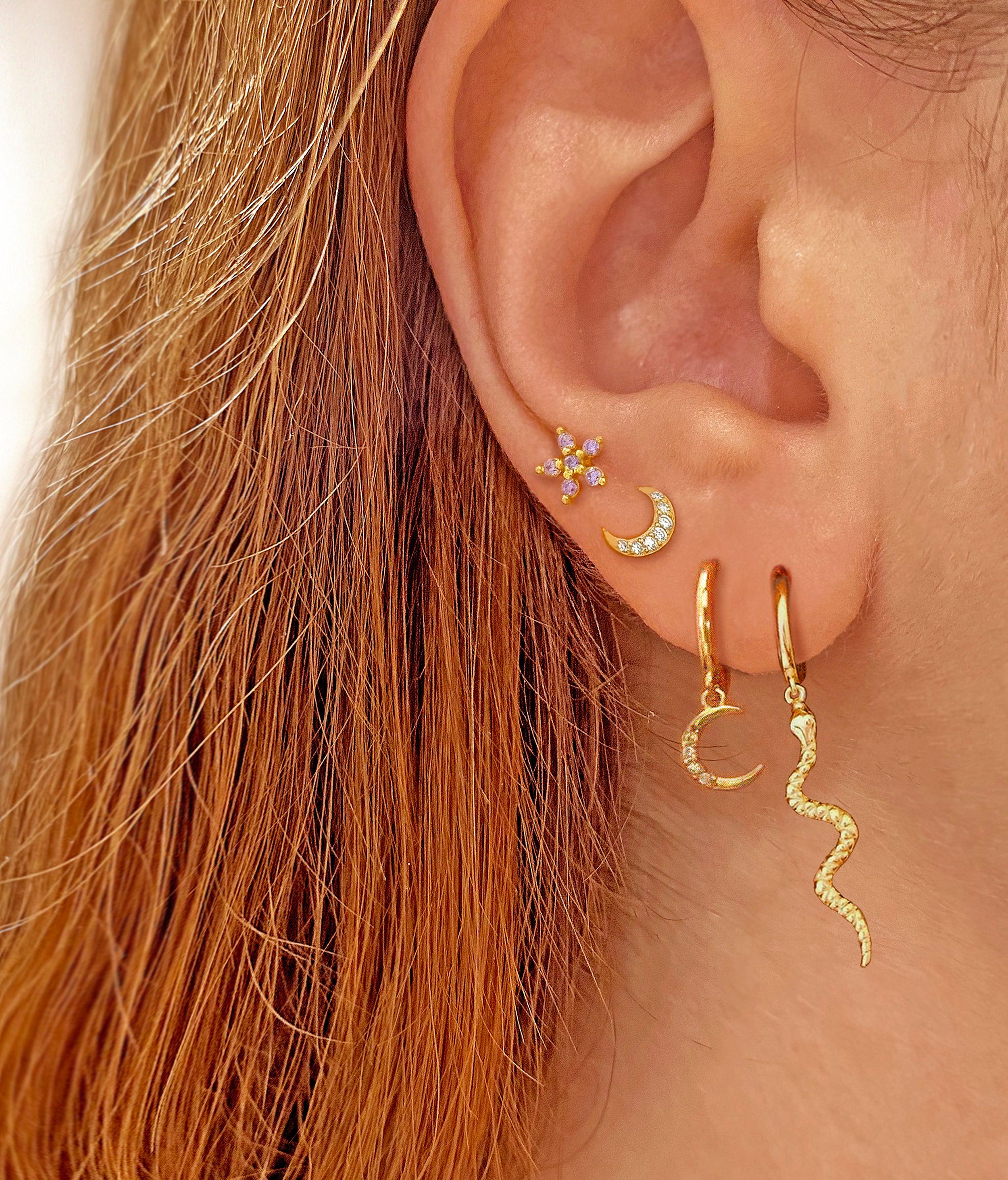Lilac Daisy Gold Earrings 