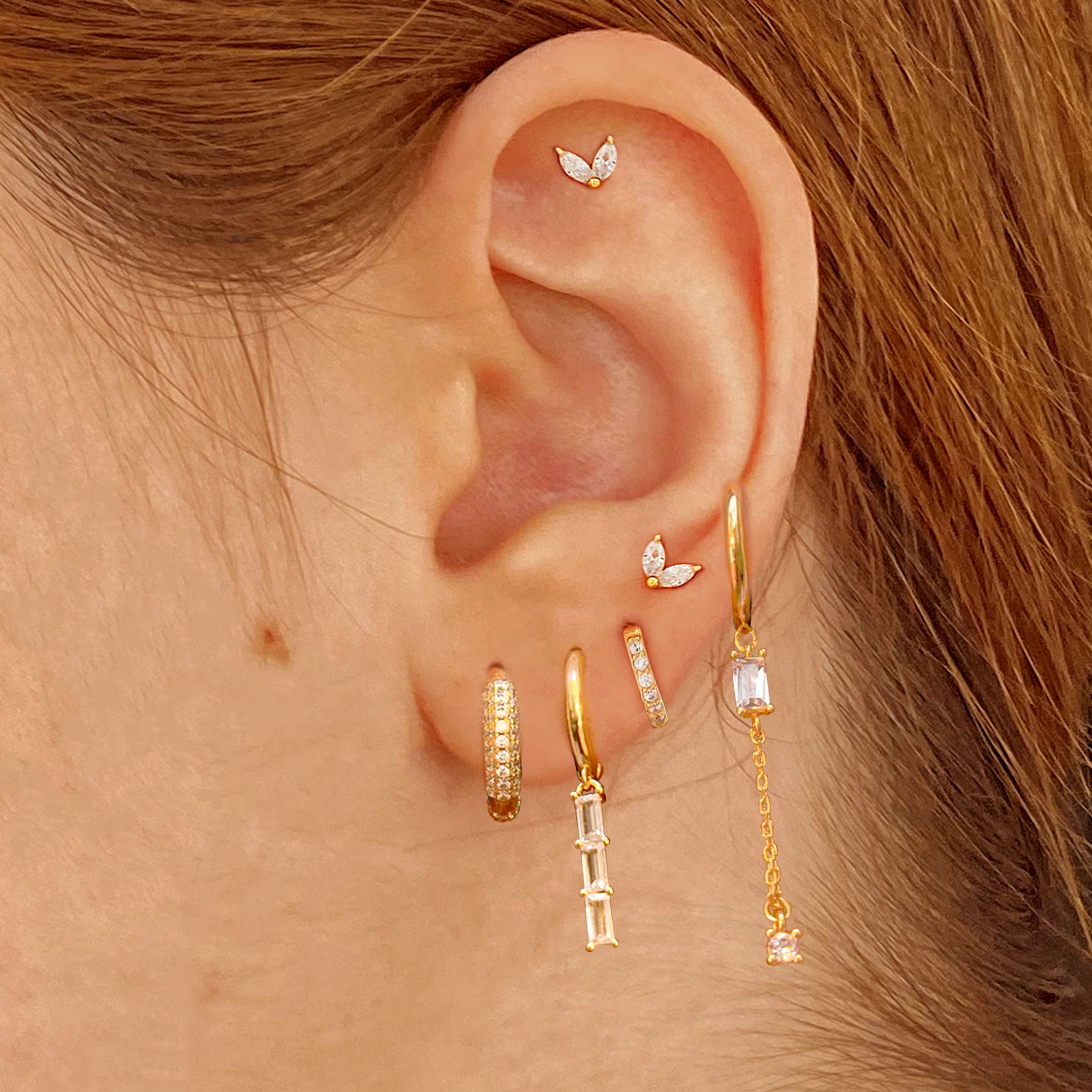 Long White Phoebe Gold Earrings 