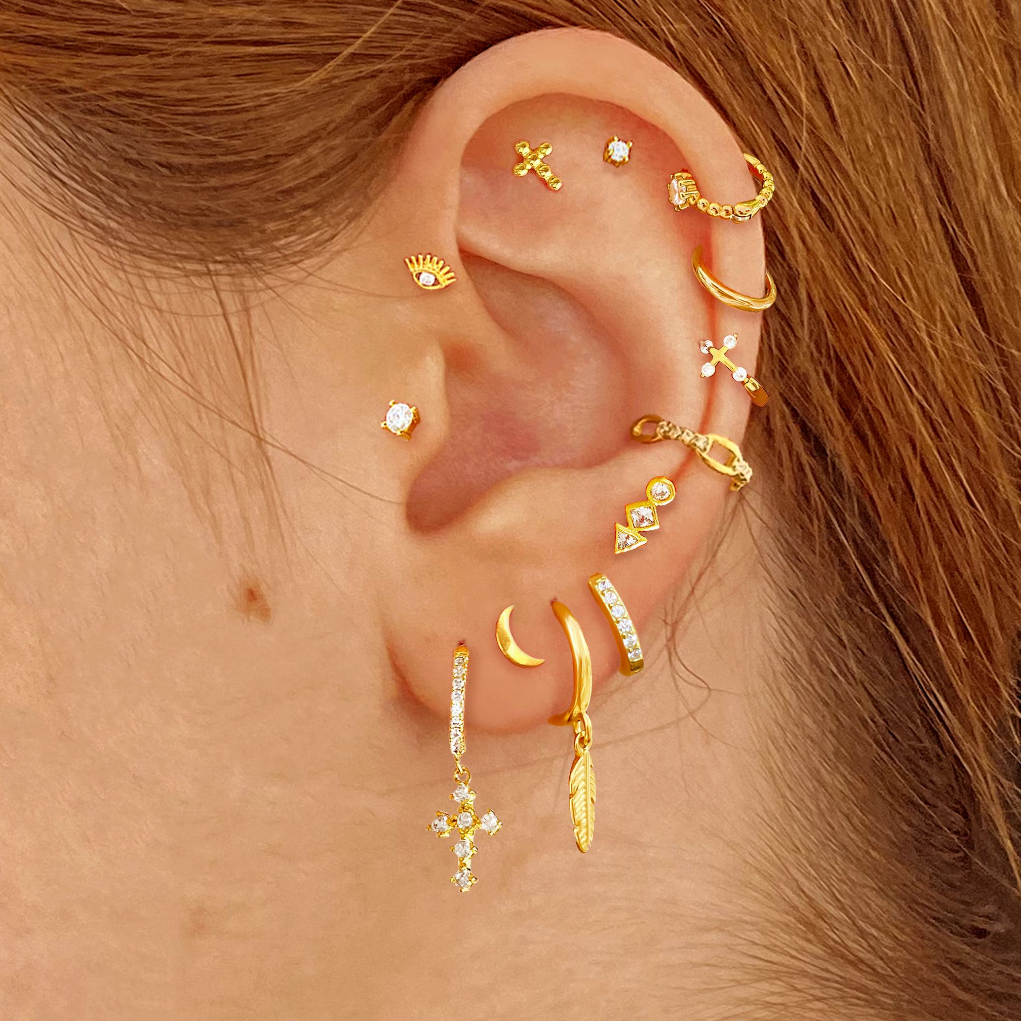 Gold Mini Cross Earring