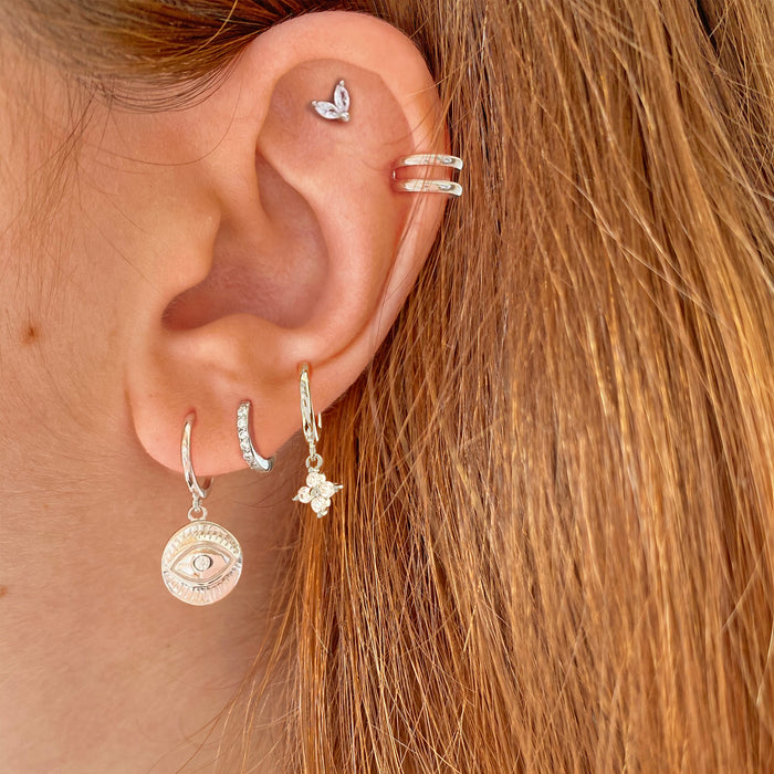 Minis White Silver Hoops - 7mm 
