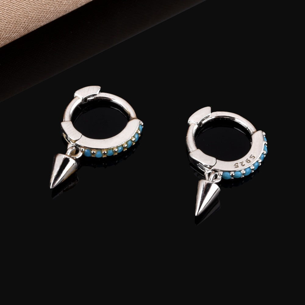 Turquoise Silver Cone Hoops 