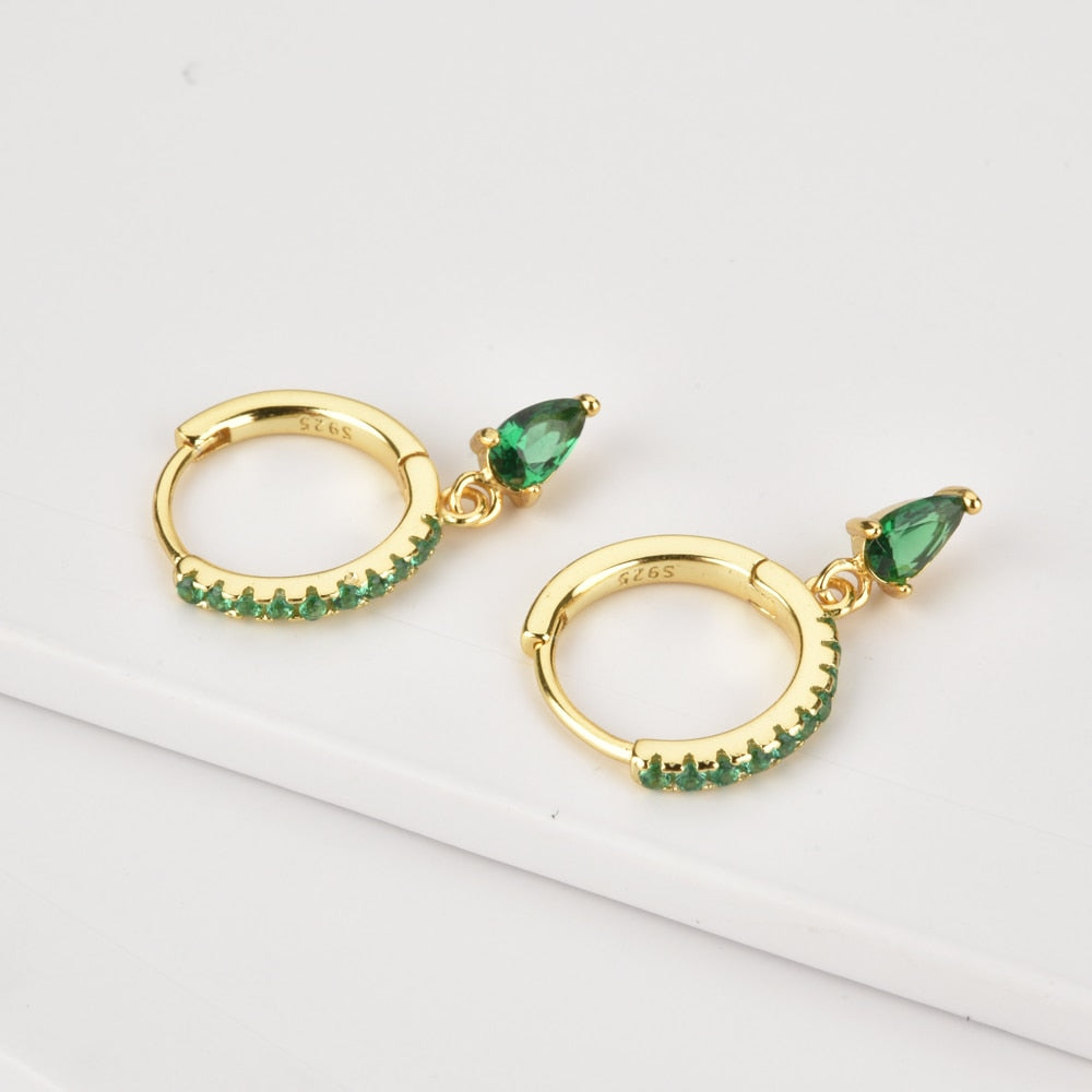 Green Drop Gold Earrings 