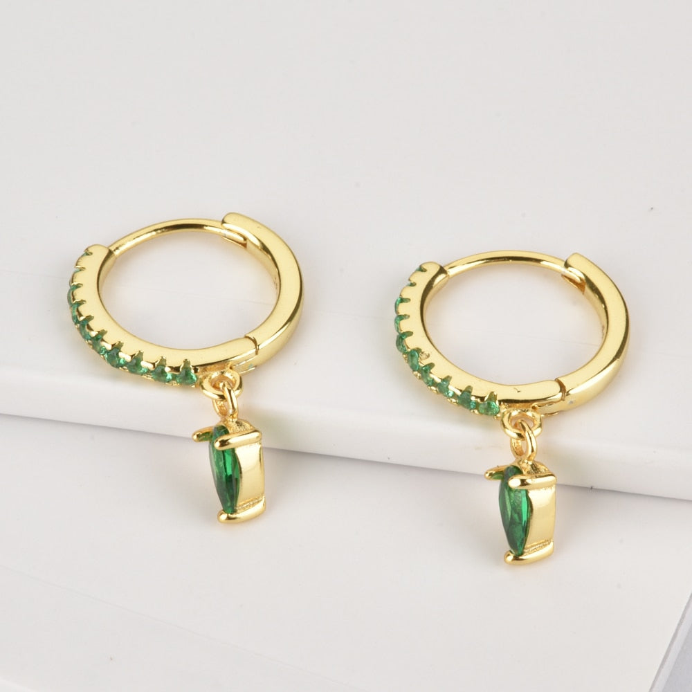 Green Drop Gold Earrings 