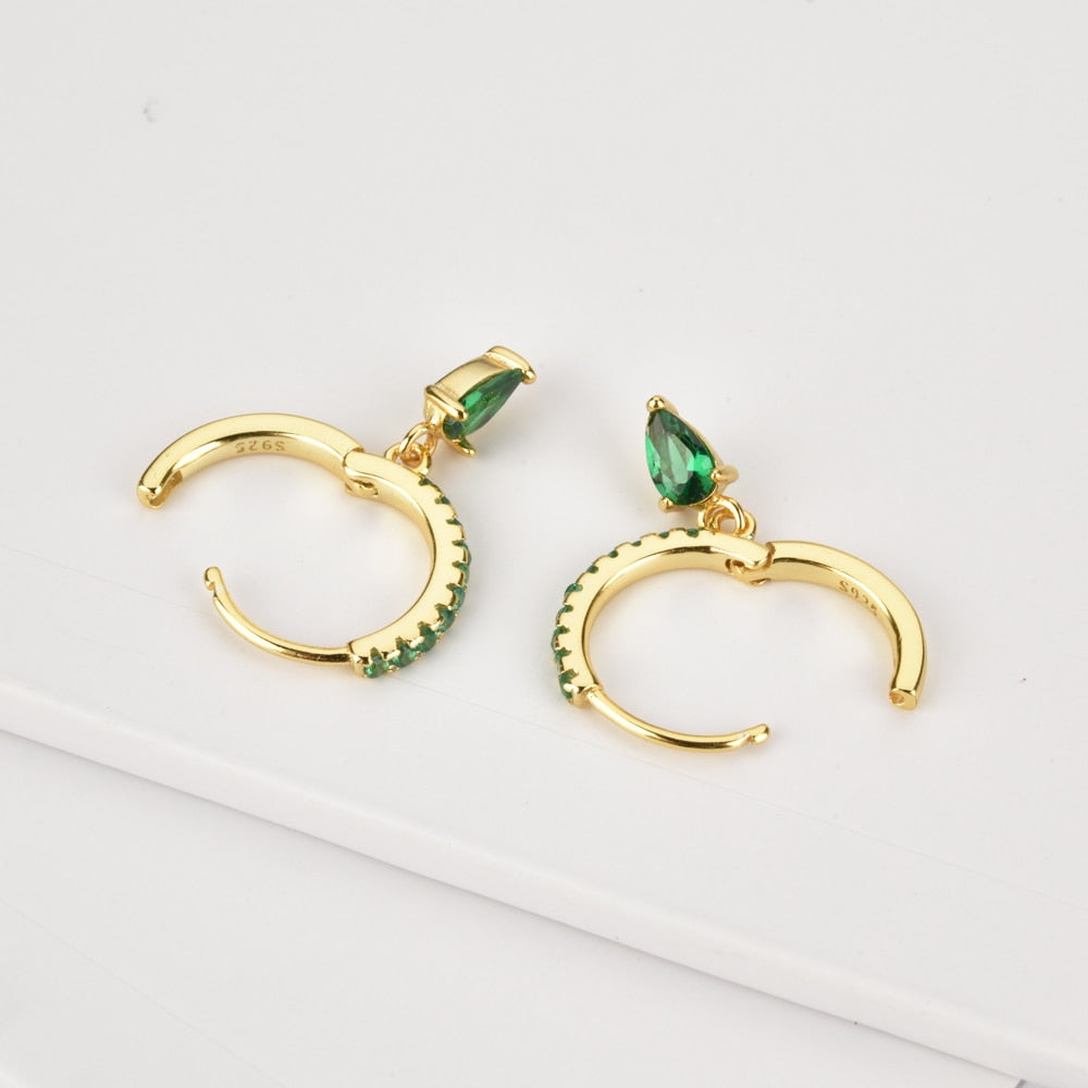 Green Drop Gold Earrings 