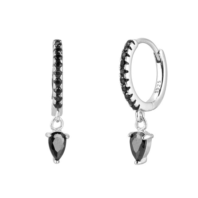 Silver Black Drop Earrings 