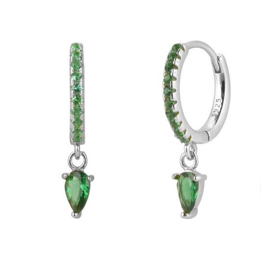 Silver Green Drop Earrings 
