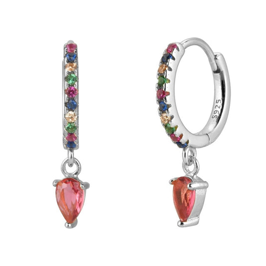 Colorful Pink Silver Hoops 