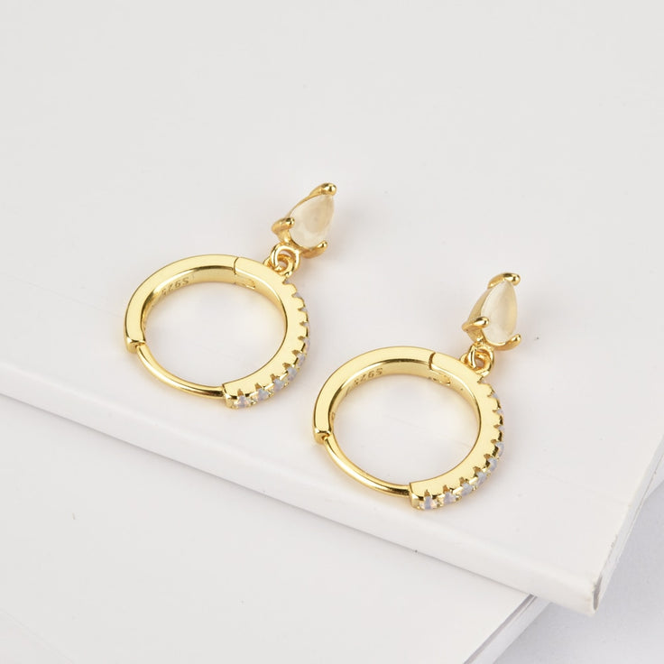 White Drop Gold Hoops 