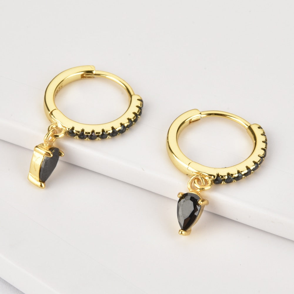 Black Drop Gold Earrings 