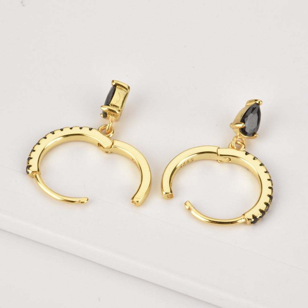 Black Drop Gold Earrings 