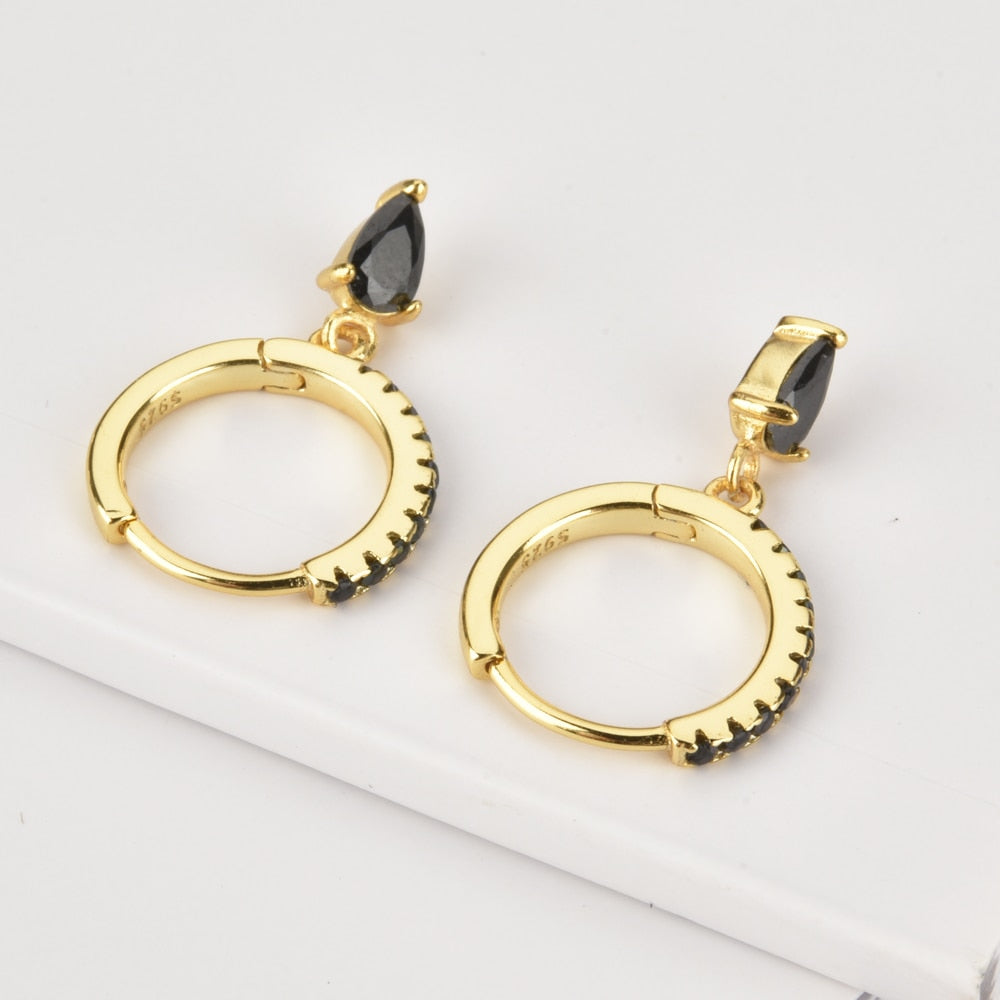 Black Drop Gold Earrings 