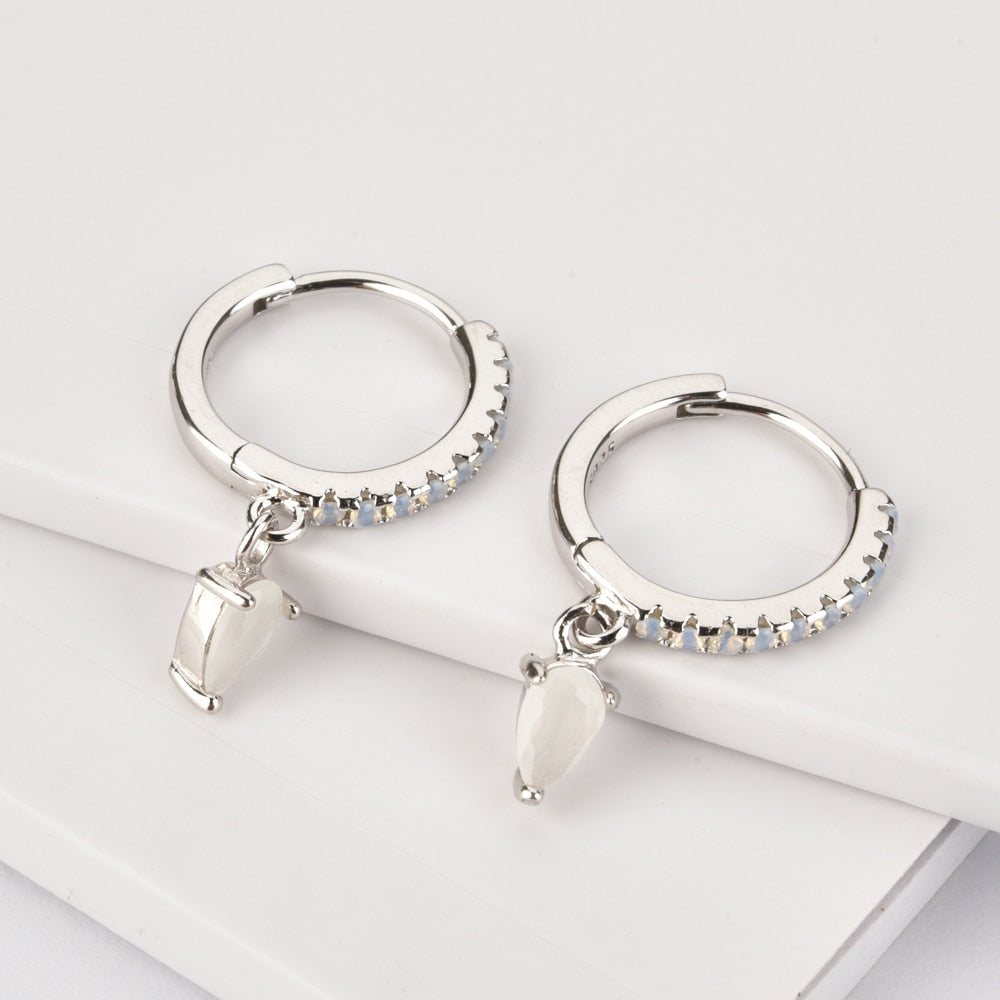 White Drop Silver Hoops 