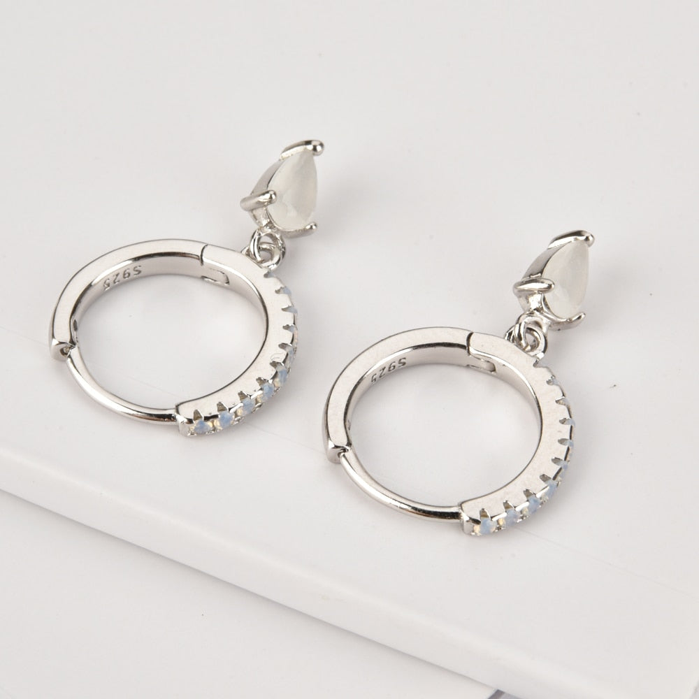 White Drop Silver Hoops 