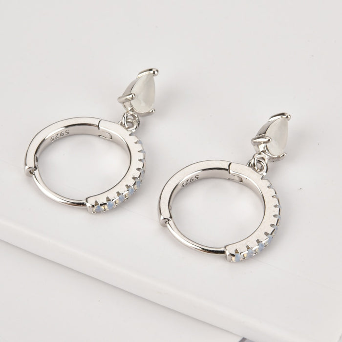 White Drop Silver Hoops 