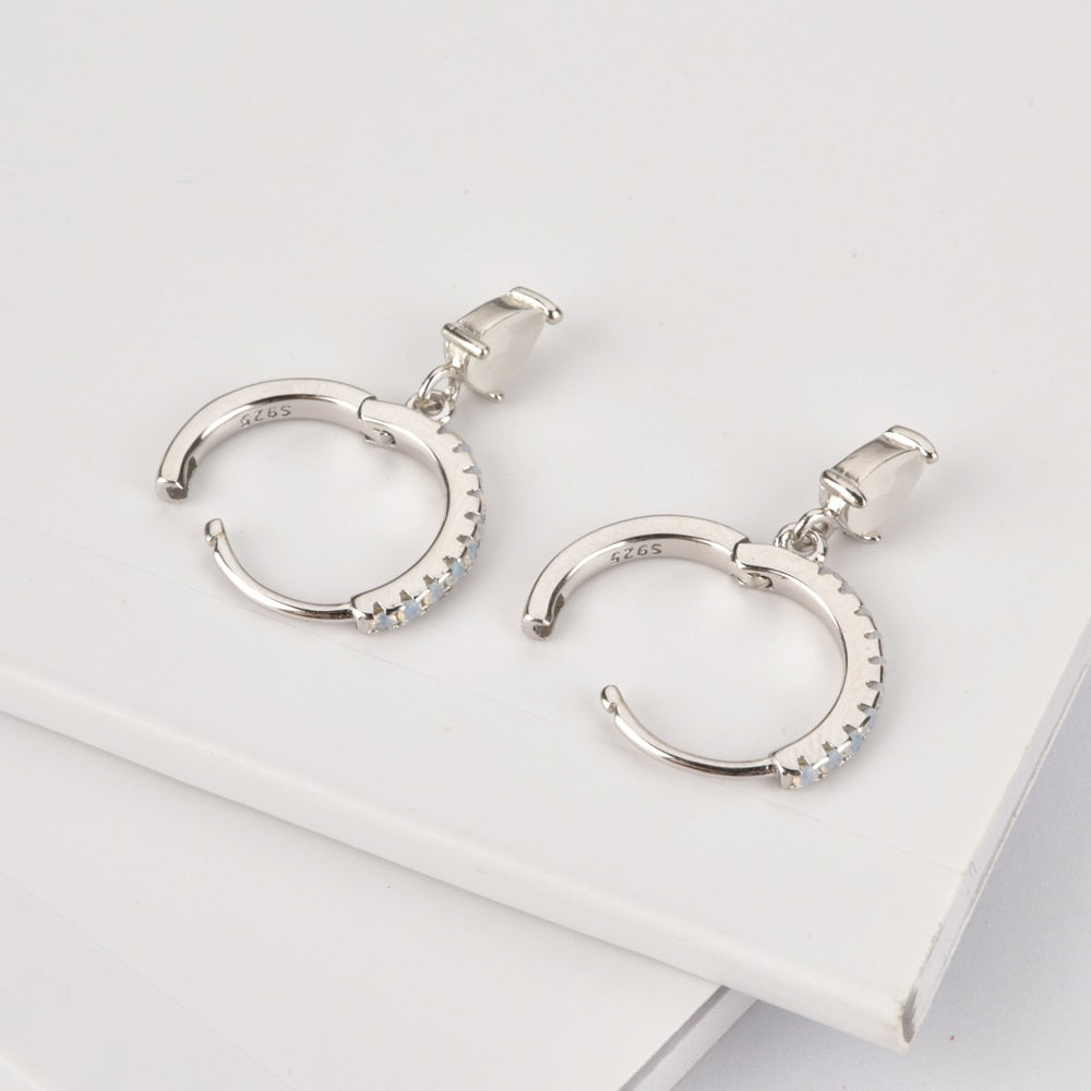 White Drop Silver Hoops 