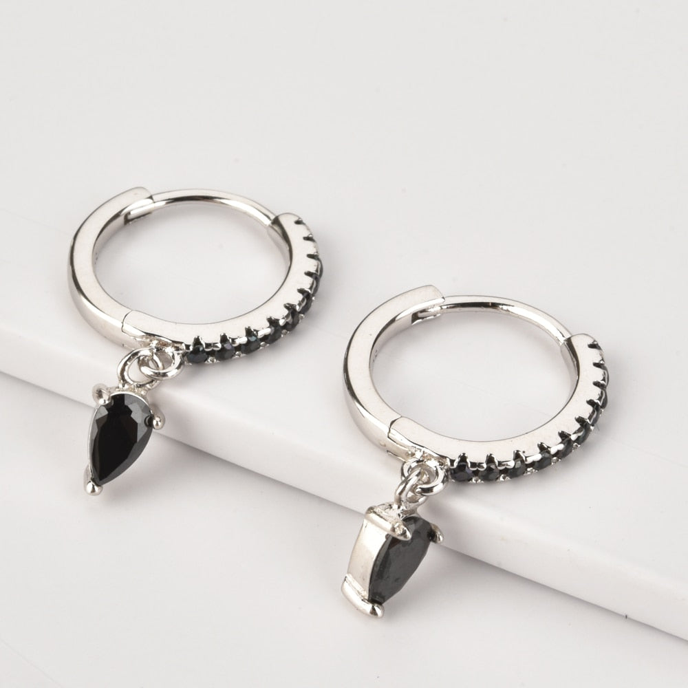 Silver Black Drop Earrings 