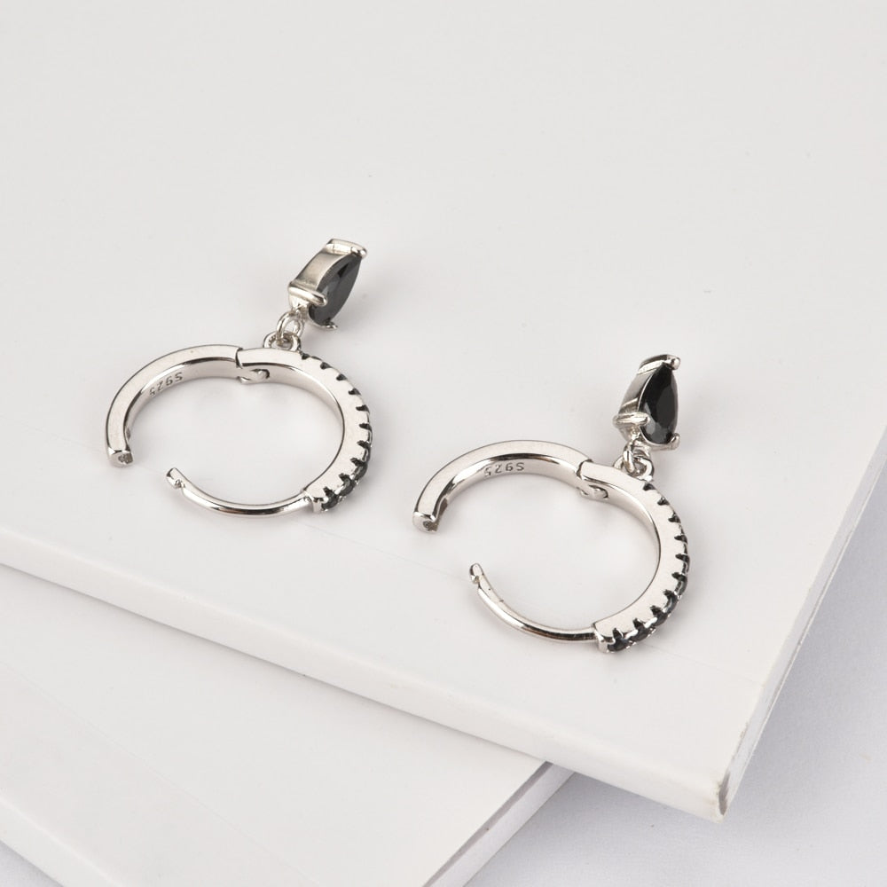 Silver Black Drop Earrings 