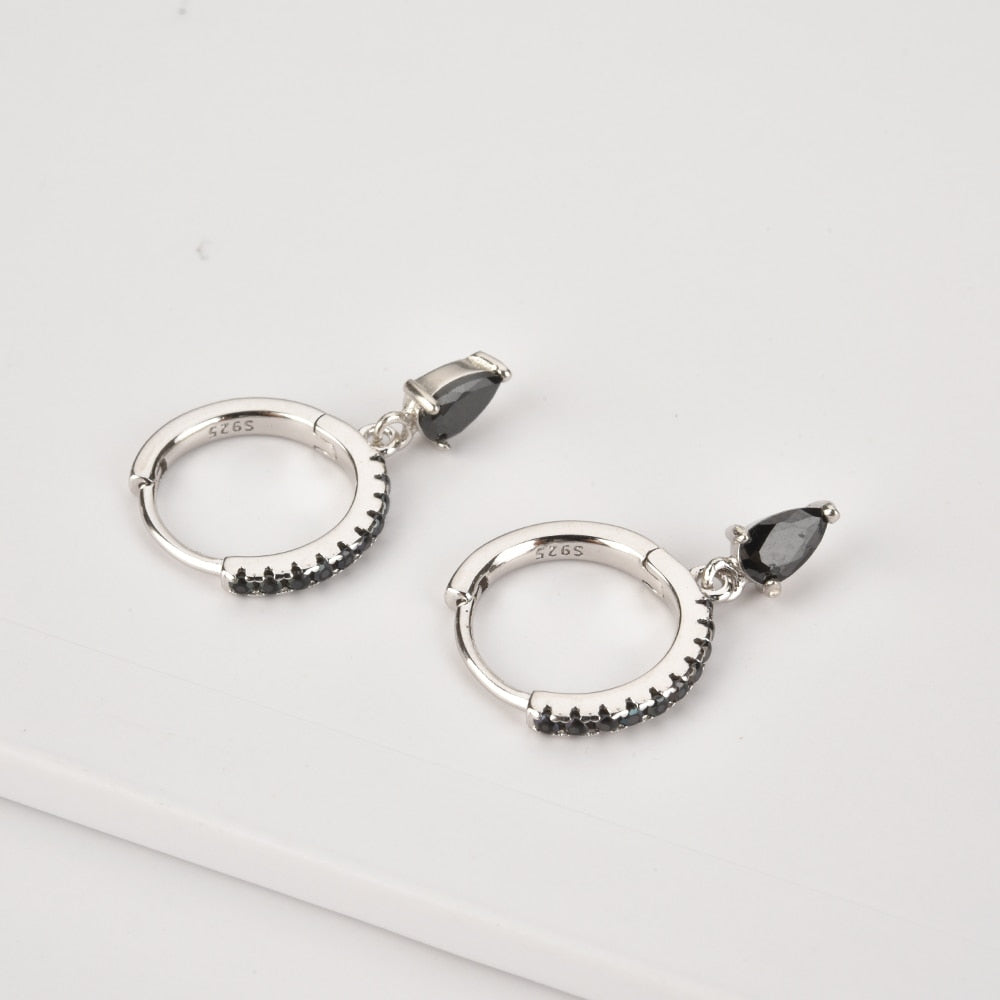 Silver Black Drop Earrings 