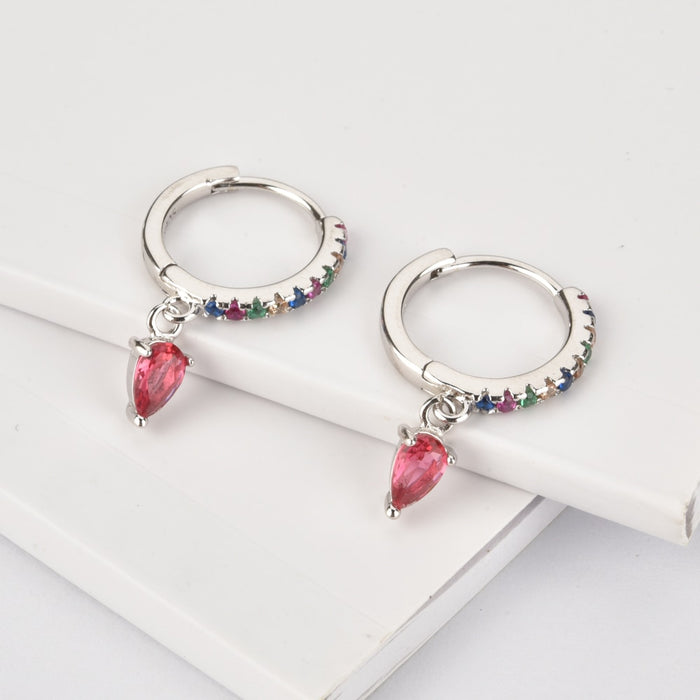 Colorful Pink Silver Hoops 