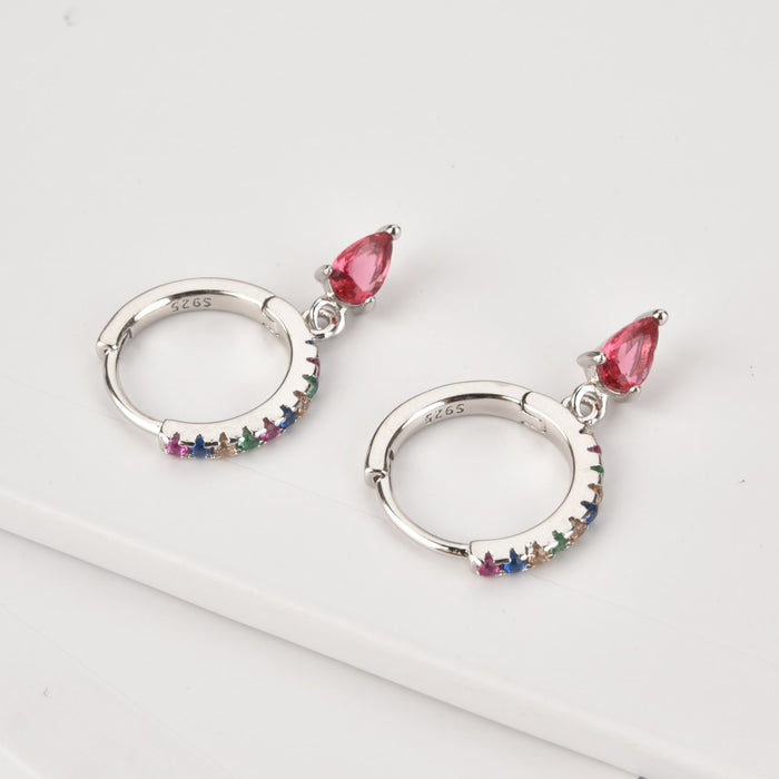 Colorful Pink Silver Hoops 