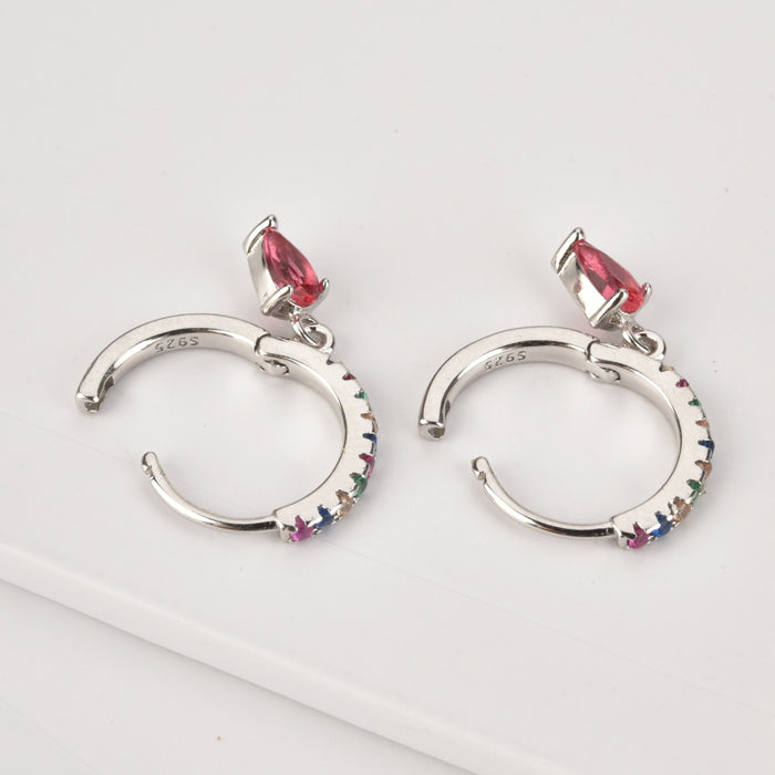 Colorful Pink Silver Hoops 