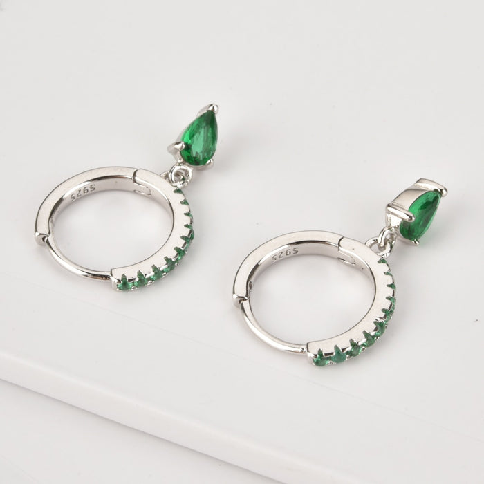 Silver Green Drop Earrings 