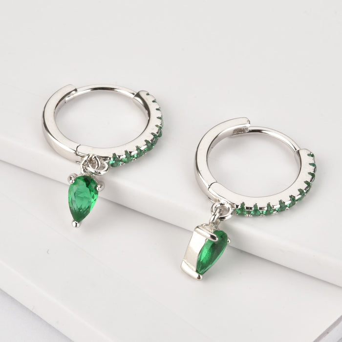 Silver Green Drop Earrings 