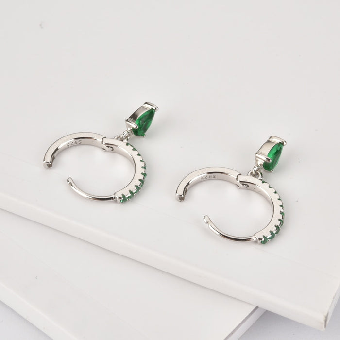 Silver Green Drop Earrings 