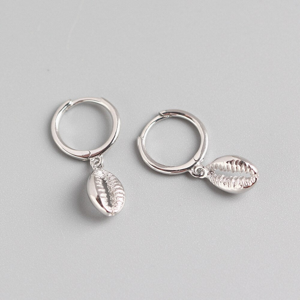 Silver Cowrie Hoops 