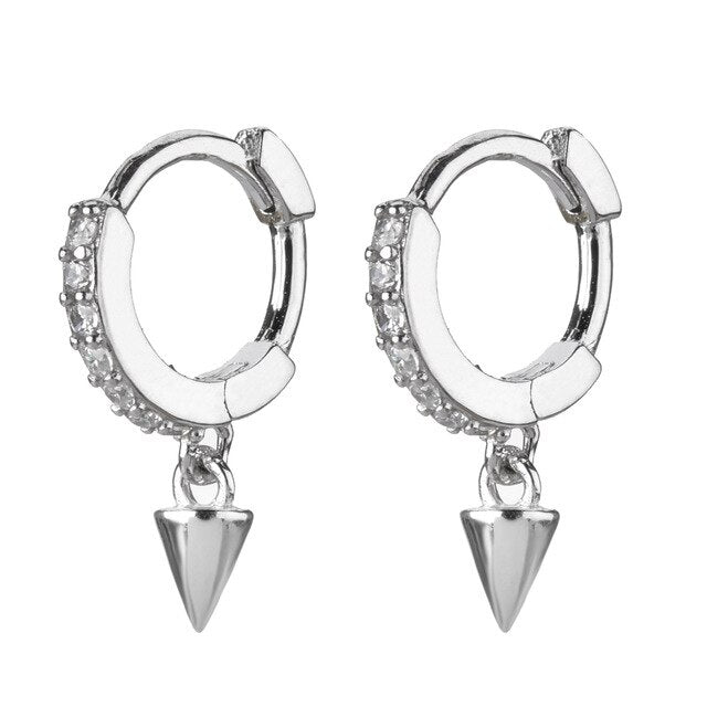 White Cone Silver Hoops 