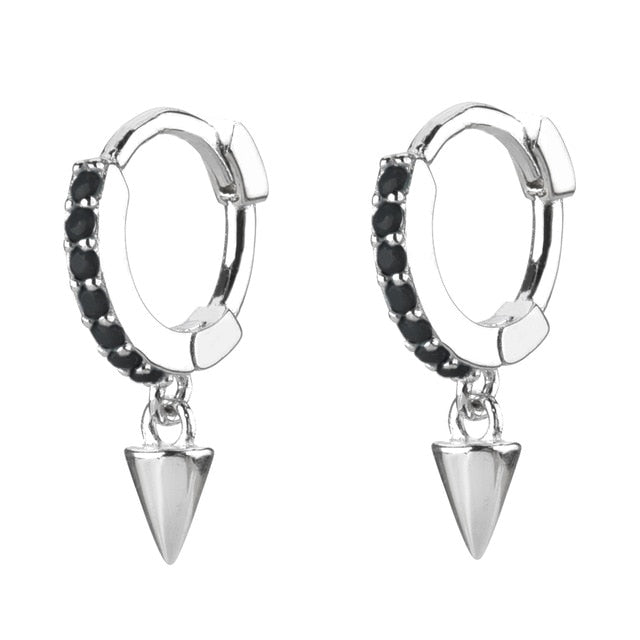 Black Cone Silver Hoops 