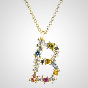 Gold Initial Colorful Necklace 