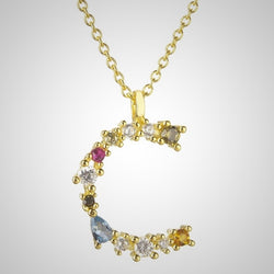 Gold Initial Colorful Necklace 