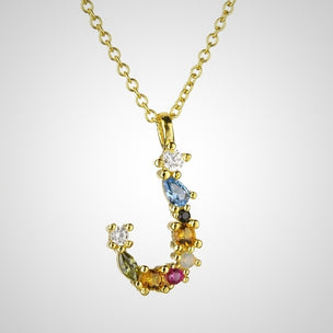 Gold Initial Colorful Necklace 