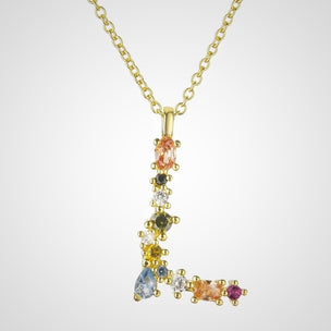 Gold Initial Colorful Necklace 