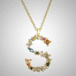 Gold Initial Colorful Necklace 