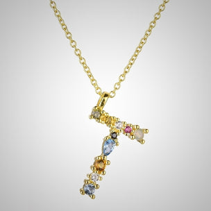 Gold Initial Colorful Necklace 