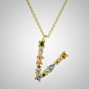 Gold Initial Colorful Necklace 