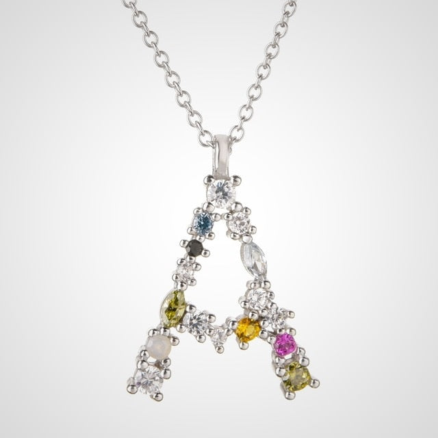 Colorful Initial Silver Necklace 