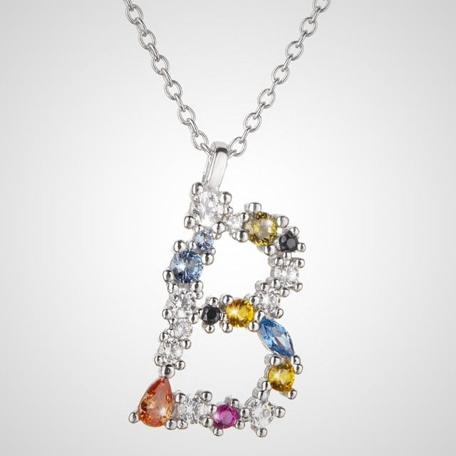 Colorful Initial Silver Necklace 