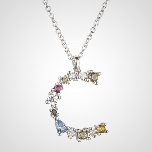 Colorful Initial Silver Necklace 