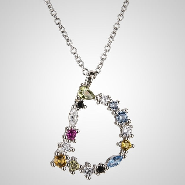 Colorful Initial Silver Necklace 