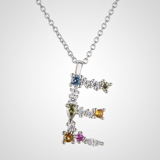 Colorful Initial Silver Necklace 