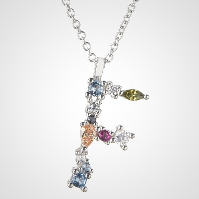 Colorful Initial Silver Necklace 