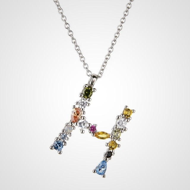 Colorful Initial Silver Necklace 