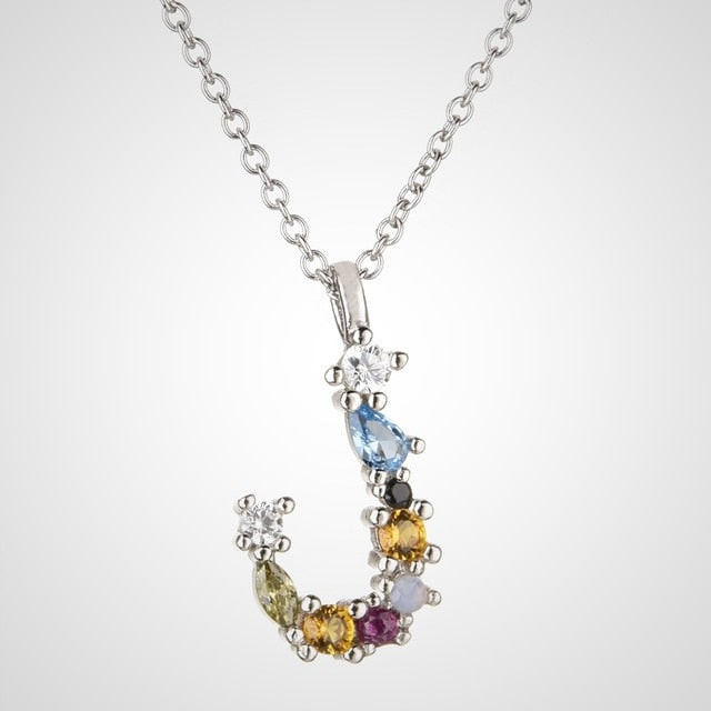 Colorful Initial Silver Necklace 